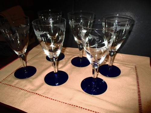 Vintage set six etched - of,